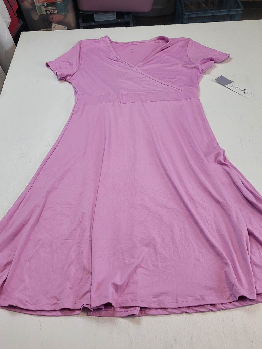 Just Be Lilac Wrap-Style Short Sleeve Dress